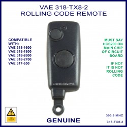 Vision VAE 318 TX8-2 2 button rolling code remote control