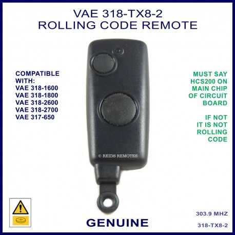 Vision VAE 318 TX8-2 2 button rolling code remote control