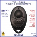 VAE TX22B 1 button rolling code black oval remote replacement