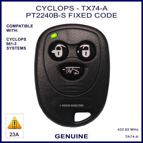 Cyclops TX74-A 3 black button black car alarm remote