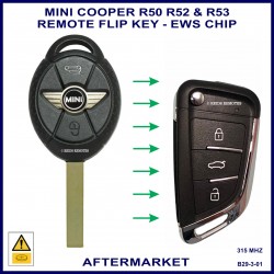 Image shows a size comparrison between the original Mini key and this aftermarket flip key