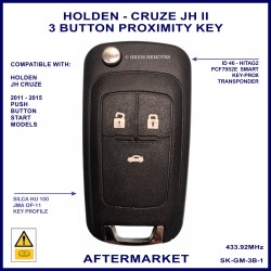 Holden Cruze JH 2011 - 2015 compatible 3 button proximity remote flip key