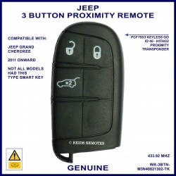 Jeep Grand Cherokee 2011 - 2017 3 button OEM smart proximity key with trunk button