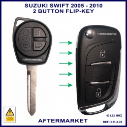 Image shows a size comparrison between the genuine Suzuki Swift remote key and this aftermarket flip key