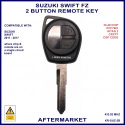Suzuki Swift FZ 2011 - 2017 2 button remote key with integrated ID46 PCF7961A chip