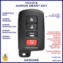 Toyota Aurion 2012 -2017 4 button genuine smart key 281451-0020 314 MHz FSK 8A H-Chip