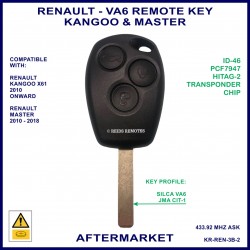 Renault Kangoo X61 & Master X62 3 button ID-46 PCF7947 remote key - VA6